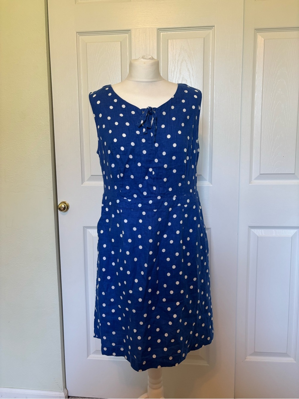 Biden Rae Linen Polka Dot Dress Cobalt and Ivory Size 10